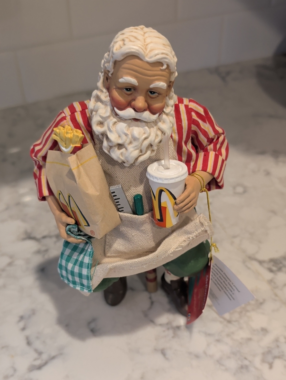 McDonald's Red-Striped Santa Figurine Holding Fries and Drink